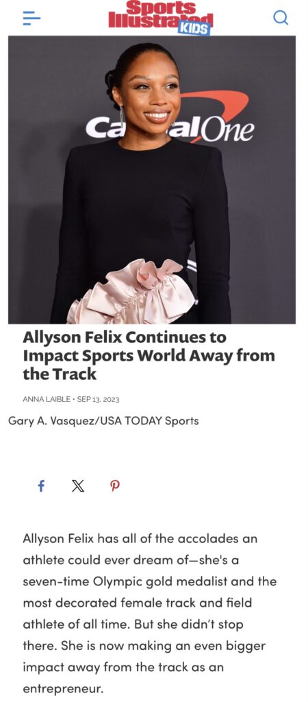 Allyson Felix story for SI Kids
