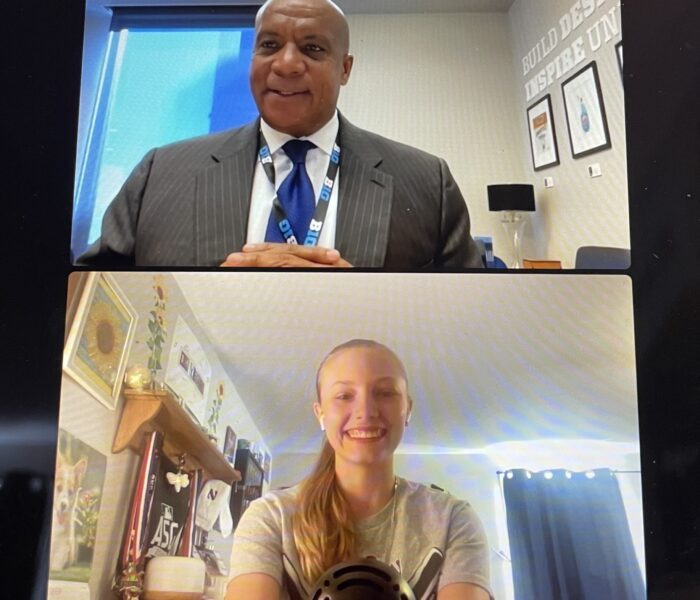 Anna Laible interviewing Kevin Warren